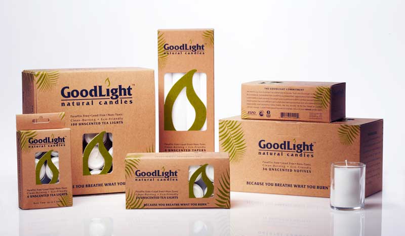 GoodLight Natural Candles' products are packaged in recycled material.